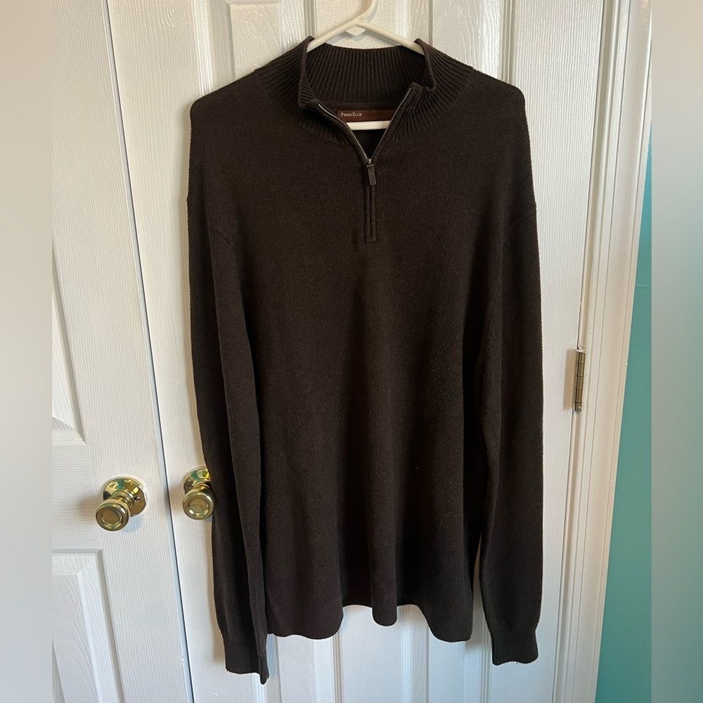 Perry Ellis Mens Large Half‎ Zip Long Sleeve Cotton Blend Pullover